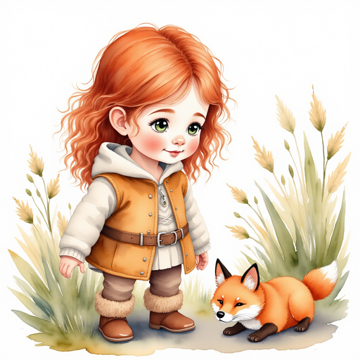 Bolda kneels to help an injured fox. In the background thick brush bristles with spiky thorns