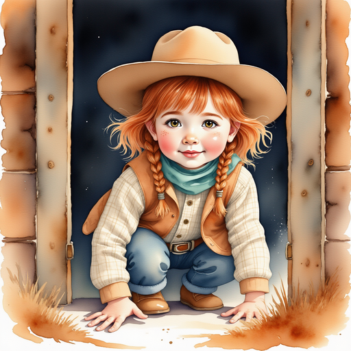 Calamity Kate crouches inside a dimly lit room, flashlight in hand. In the background, wooden beams and sturdy walls form a protective enclosure