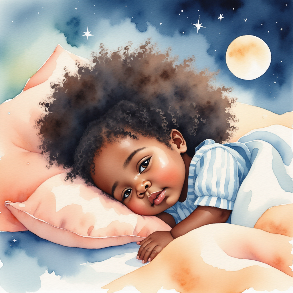 A little Black girl going to sleep in her bed.
