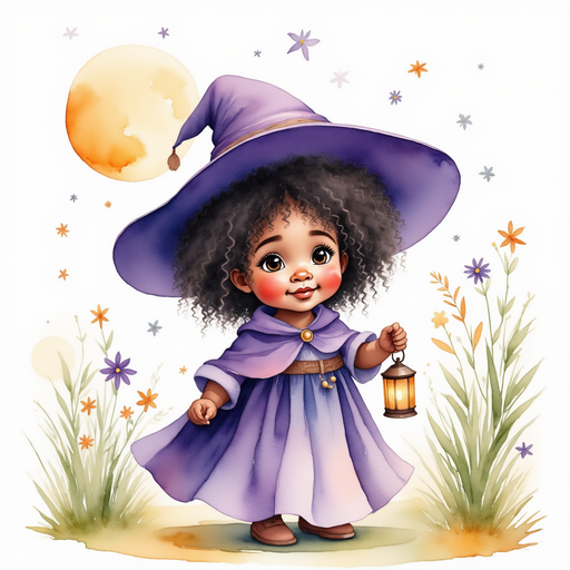 Willow Charms - who is black - holds a small lantern near the grass. In the background the moon shines brightly.