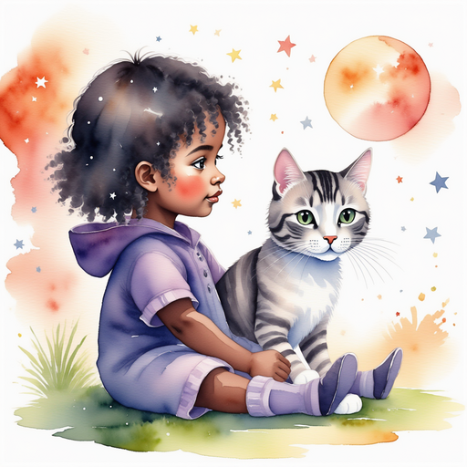 Luna Lighthug - who is black - sits on the grass, holding her tangled cape. In the background, the moonlight casts long shadows.