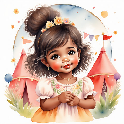 Princess Zoombella - who is black - stands near a bright red tent, holding her hands close to her chest. In the background, there are flags waving in the breeze.