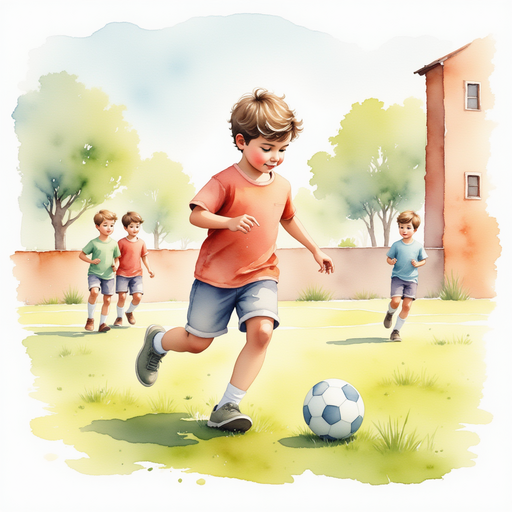 Diego playing soccer with his classmates, showing his skills.