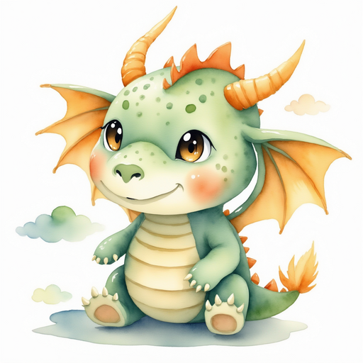 Ember Flare lowers his wings for practice. In the background, puffy clouds drift lazily by