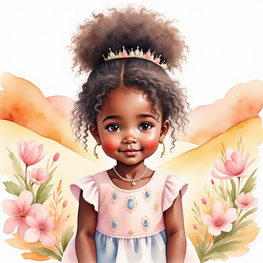Princess Zoombella - who is black - stands in the middle of bright blossoms, smiling softly. In the background, rolling hills fill the horizon.