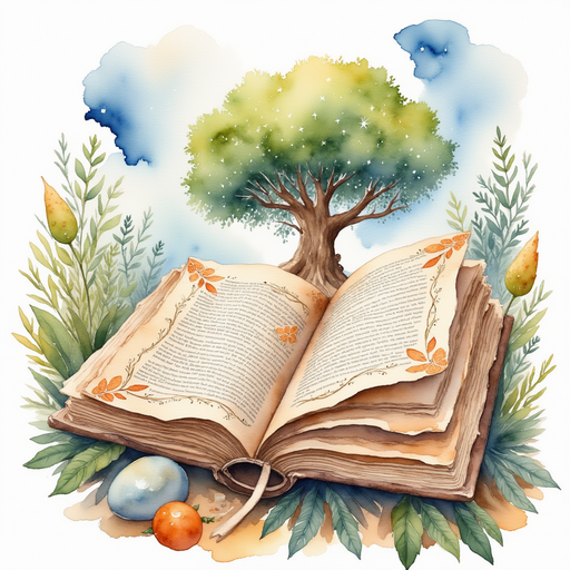 An intricately carved sketchbook brimming with fantastical drawings. In the background, the open sky arched over the Whispering Tree.