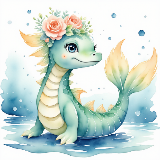 Nessie Sparkles stands near a window with shimmering scales. In the background, the blue sea sparkles under the sun.