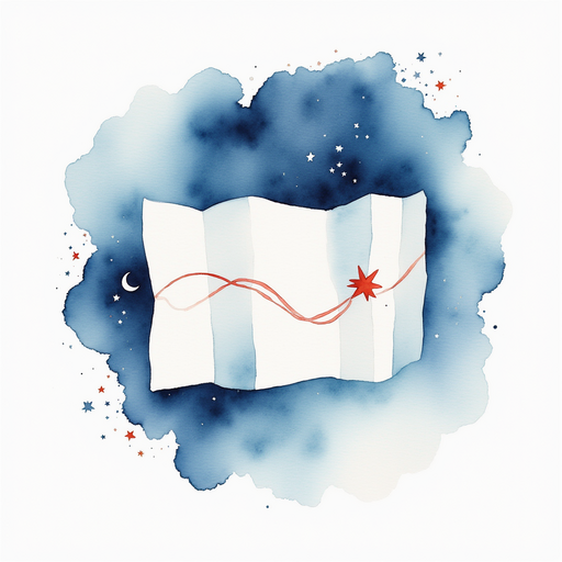 A crinkly map with a bright star drawn in red ink. In the background, faint lines show a winding path.