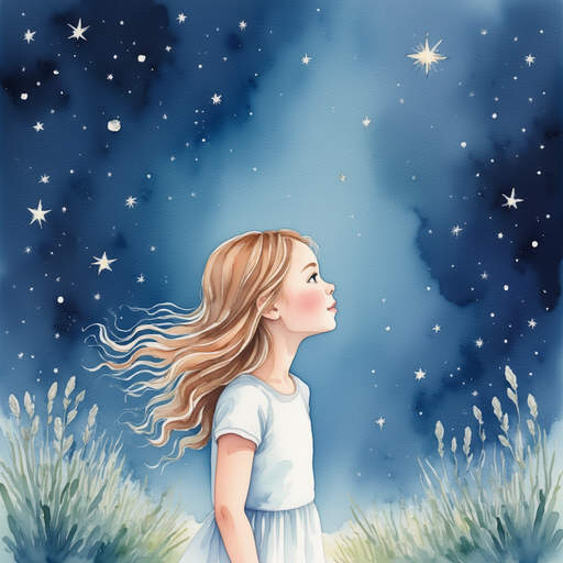 Vivian looking up at the starry sky, with the star Musica twinkling brightly.