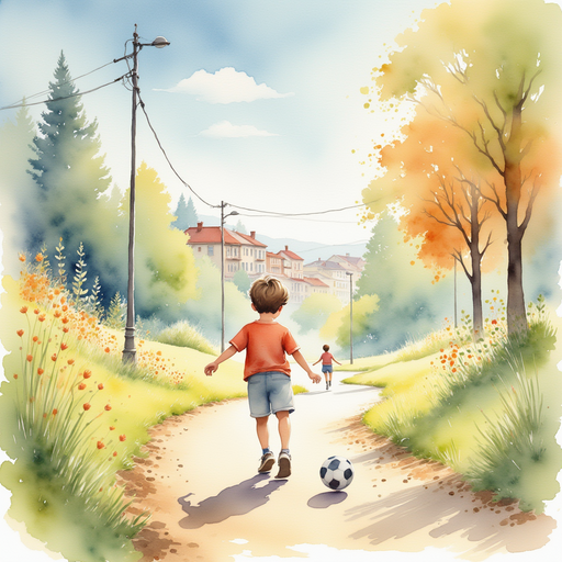 Diego playing soccer with his friends in a beautiful suburb.