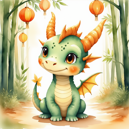 Ember Flare stands in front of towering bamboo structures, admiring colorful lanterns hanging overhead. In the background, softly lit lanterns drift lazily on strings
