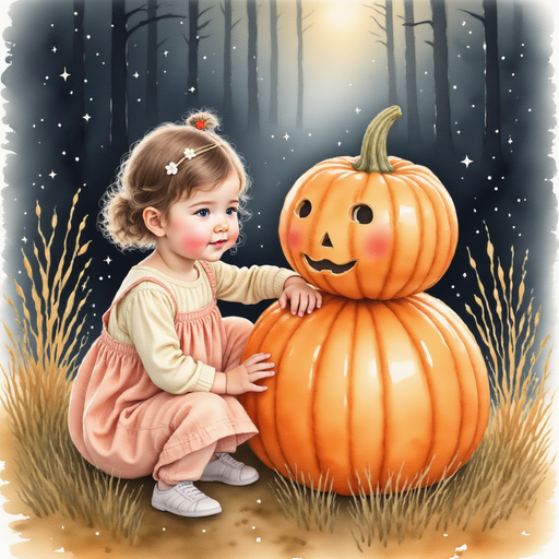 Sofia comforting a scared pumpkin in the orange world.