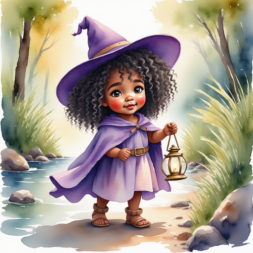 Willow Charms eagerly holding an empty lantern while her friends watch. In the background, the quiet water of the brook flows past smooth stones.