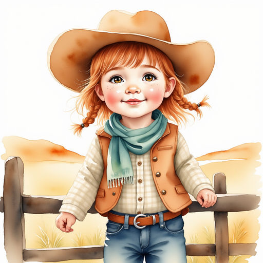 Calamity Kate standing at the fence with her hat tipped low, gazing into the distance In the background, rolling prairies stretch far under the golden sun