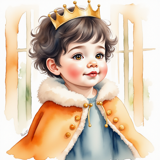 King Doodle Bum stands in his giant bedroom, wearing his crown and pajamas. In the background, tall windows let in morning sunlight