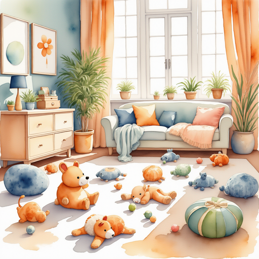 Toys on the floor of a kids' room, resulting in a mess.