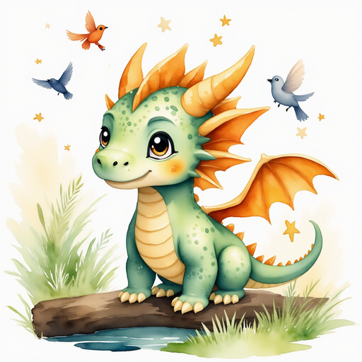Ember Flare stands on a mossy log, listening to the songbirds overhead. In the background, a calm stream ripples.