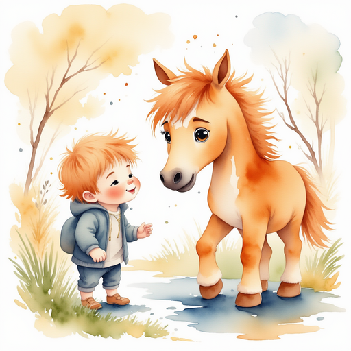 Harold, the wise horse, looking knowingly at Sir Shiloh, hinting at the answer to the final riddle. In the background, hints of an invisible bridge shimmer faintly with golden light over a stream.