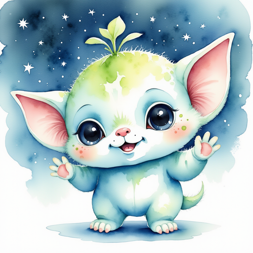 Show Zibloo waving excitedly, with wide eyes and an eager grin. In the background, twinkling stars fill the sky.