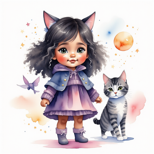 Luna - who is black - stands with her cloak shining. In the background, there are twinkling stars.