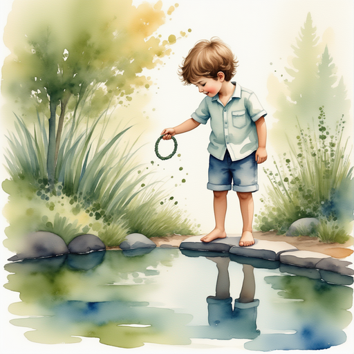 James dropping the bracelet into the pond.