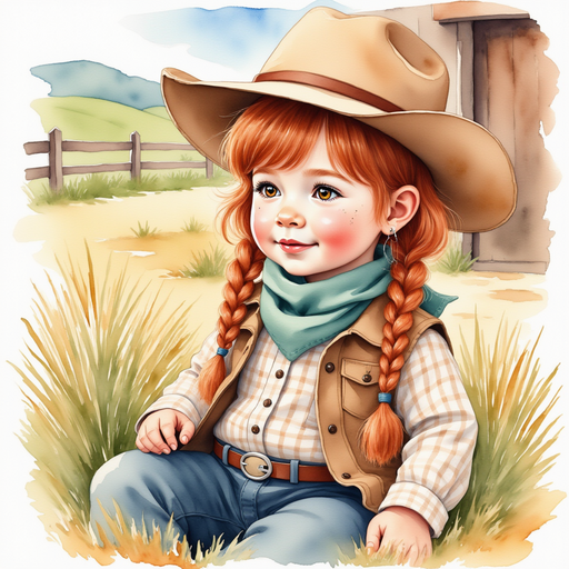 Calamity Kate sits on a hay bale while gently patting Rusty’s neck. In the background, the barn door reveals rolling green fields.