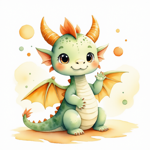 Ember Flare smiling wide and waving her wings. In the background, the soft glow of bubbles floating in the sky.