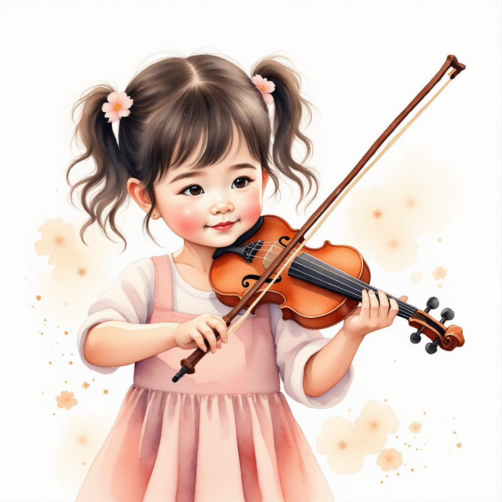Depict a young Asian girl playing the violin.