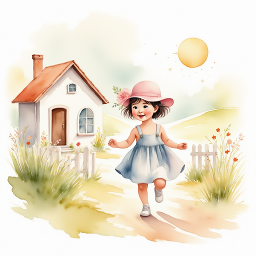Grace dancing around her house with a big smile on her face.