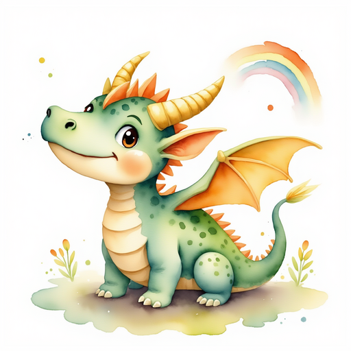 Ember Flare looks up at the sky. In the background, a rainbow is faintly visible.