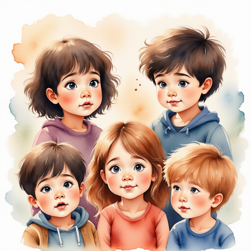 A group of kids looking distraught - some are mad, some are sad. Make sure they are unique faces and not clones.
