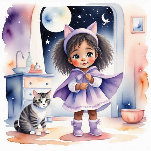 Show Luna Lighthug - who is black - is rinsing her face with water. In the background, a small dresser stands neatly by a moonlit window.