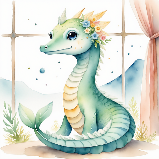 Nessie Sparkles sits by a window. In the background, gentle sunshine lands on the cozy seats. In the background, gentle sunshine lands on the cozy seats.