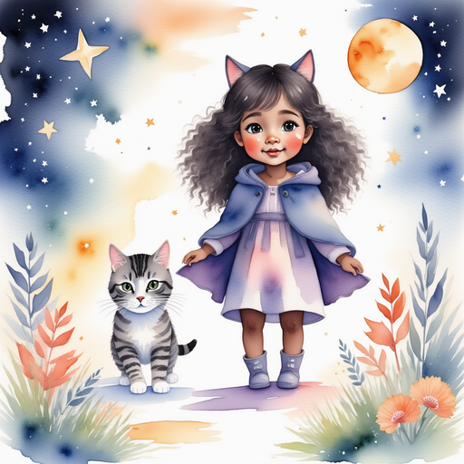 Luna Lighthug - who is black - stands happily among tall, swaying flowers. In the background, the moon glows gently.