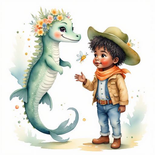 Nessie Sparkles smiles at the tiny firefly, while Cactus Cody - who is black - holds his hat to his heart. In the background, glittery dust floats in the air.