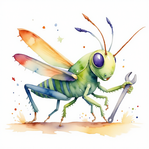 Buzzywhirl holding a small wrench In the background, fluttering soccer flags wave