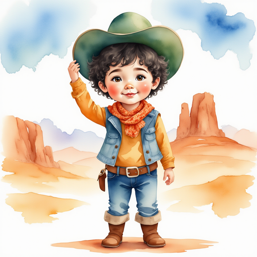 Cactus Cody stands tall, tipping his hat. In the background, golden desert hills shine under a blue sky.