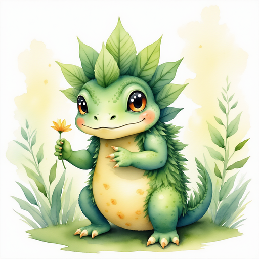 Blossom Sprout holds the flower in her hand. In the background: gentle sunlight shining through leaves