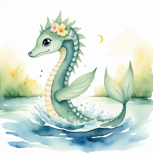 Nessie Sparkles leaps from the water with an enormous splash. In the background, sunlight shines on the rippling river.