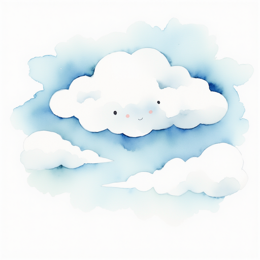 A floating white cloud puffs happily overhead. In the background, more fluffy clouds peek around.