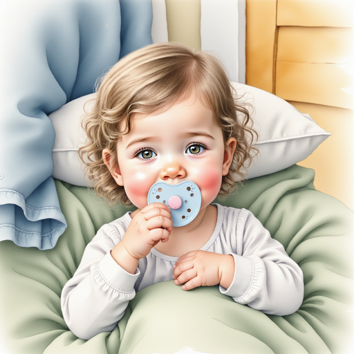 Sofia looking under her bed, finding her pacifier.