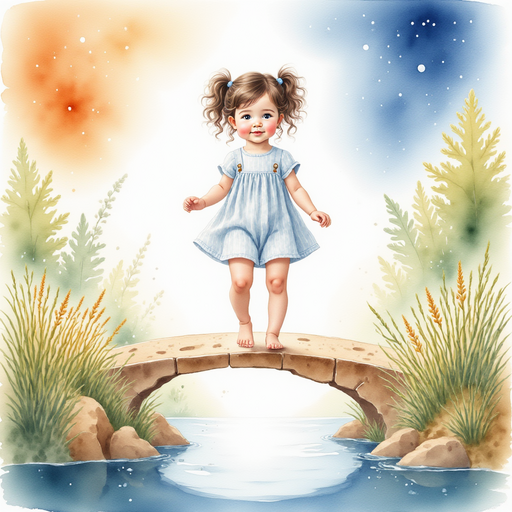 Sofia stepping onto the rainbow bridge