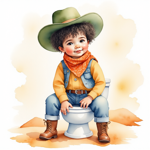 Cactus Cody leans forward, touching the shiny potty seat. In the background, gentle desert dunes.