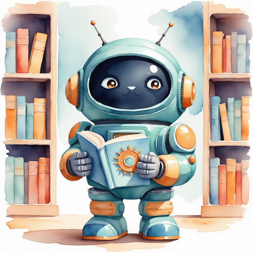 Blinky Sparx proudly holds a puzzle book. In the background, tall shelves with more books.