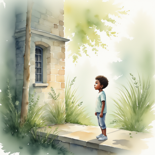 Michael looking up at the high wall, then shouting for help.