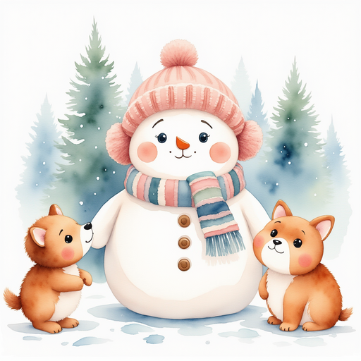 Frostyline Fable stands between the arguing animals with a worried face. In the background, snowy pines stretch high toward the sky.