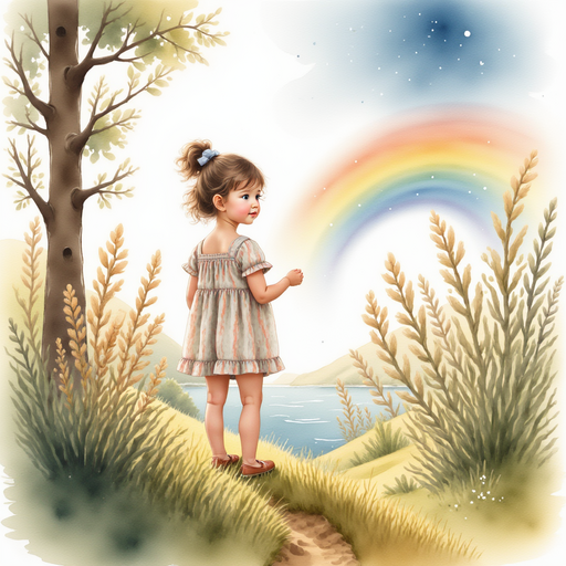 Sofia addressing the people of the kingdom, with a rainbow starting to appear in the sky.