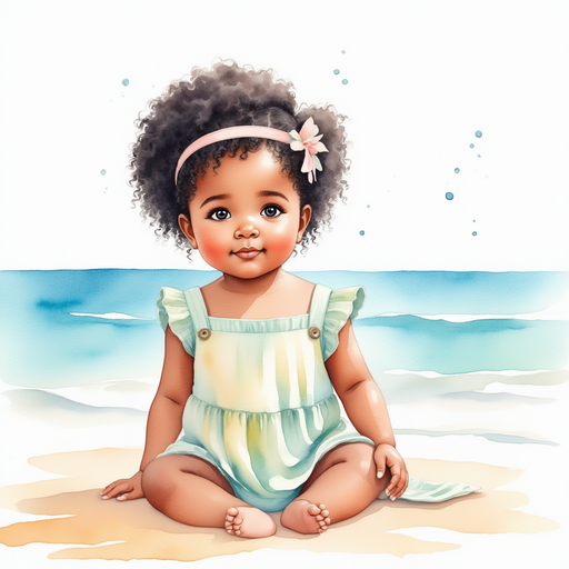 Ava sitting on the beach, looking tired.