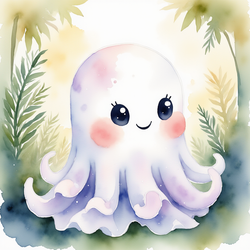 Show Glimmer Puff surrounded by animals listening closely, her ghostly glow brightening the scene. In the background, morning sunbeams dance through the leaves.