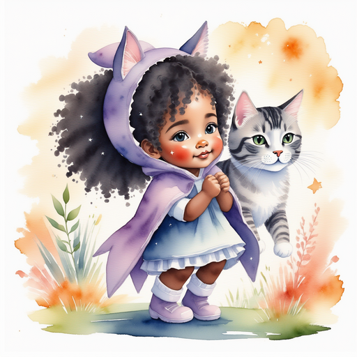 Luna Lighthug - who is black - kneels low, peeking under a big leaf with a gnome. In the background, bright petals and thick vines curve gently.